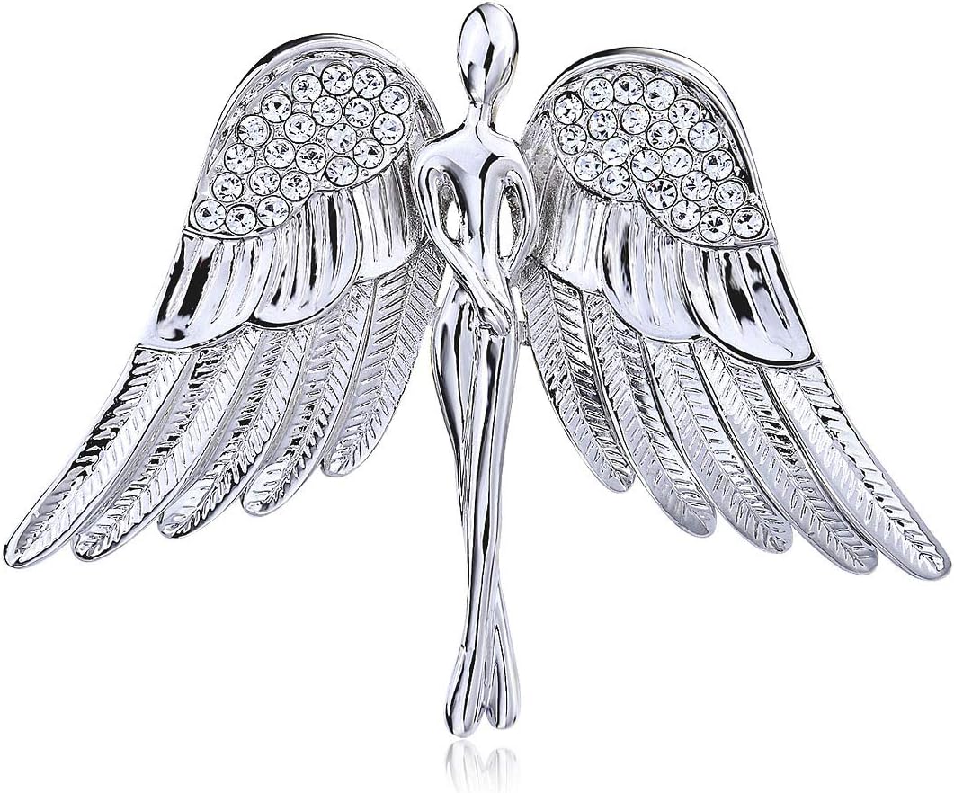 OKAJEWELRYGuardian Angel Rhinestone Silver Tone Brooch Pin