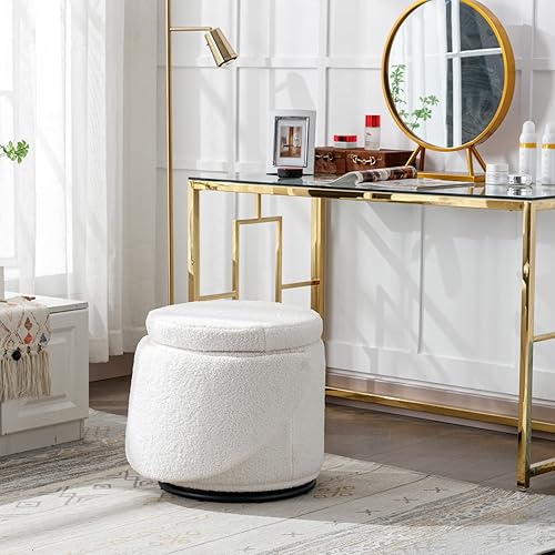 Miniatura 7 de Ya-Home Moderna silla giratoria otomana, silla de bar tapizada de sherpa, silla auxiliar giratoria de 360 con almacenamiento, cómodo taburete de