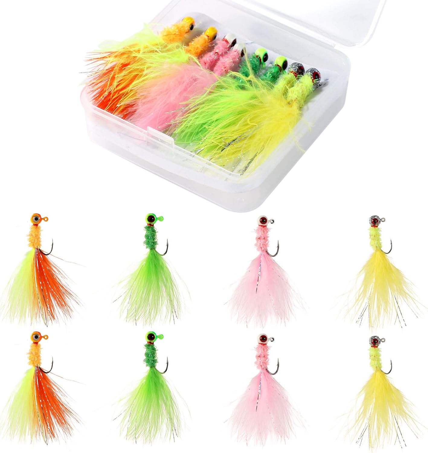 8pcs Ice Fishing Lures and Jigs Kit, Attractive Fishing Baits Ice Fishing Gear Equipment for Crappie Sunfish Panfish Perch Walleye (4 Colors)