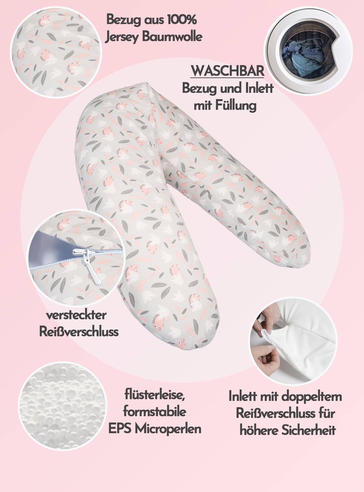 pic Bear Poduszka do karmienia Premium – wysokiej jakości poduszka ciążowa – przyjemna w dotyku poduszka do przechowywania z bawełny – poduszka do spania na boku – 194 cm Premium – Chamäleon