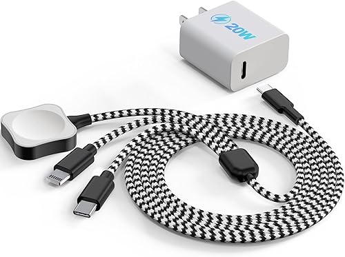 Cargador USB C para Apple Watch, cable de carga magnético 3 en 1 con bloque de carga de 20 W para Apple iWatch iPhone 15141312Pro, Airpods Galaxy,