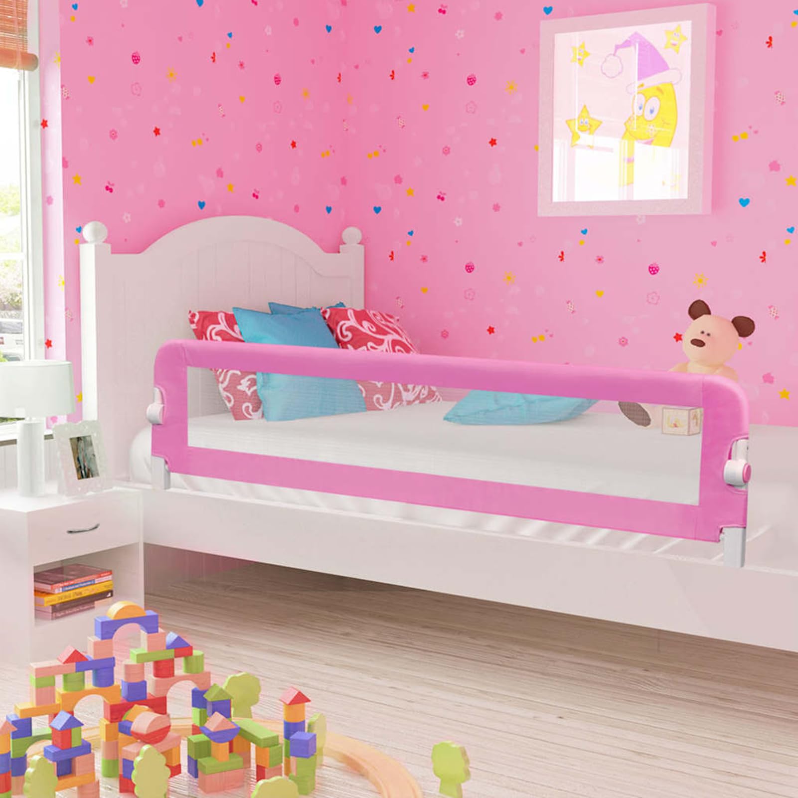Gecheer Bettlaken 60 x 120 cm, Spannbettlaken für Babys, 60 x 120 cm, Sicherheitsgitter für Kinderbett, Rosa, 180 x 42 cm, Polyester