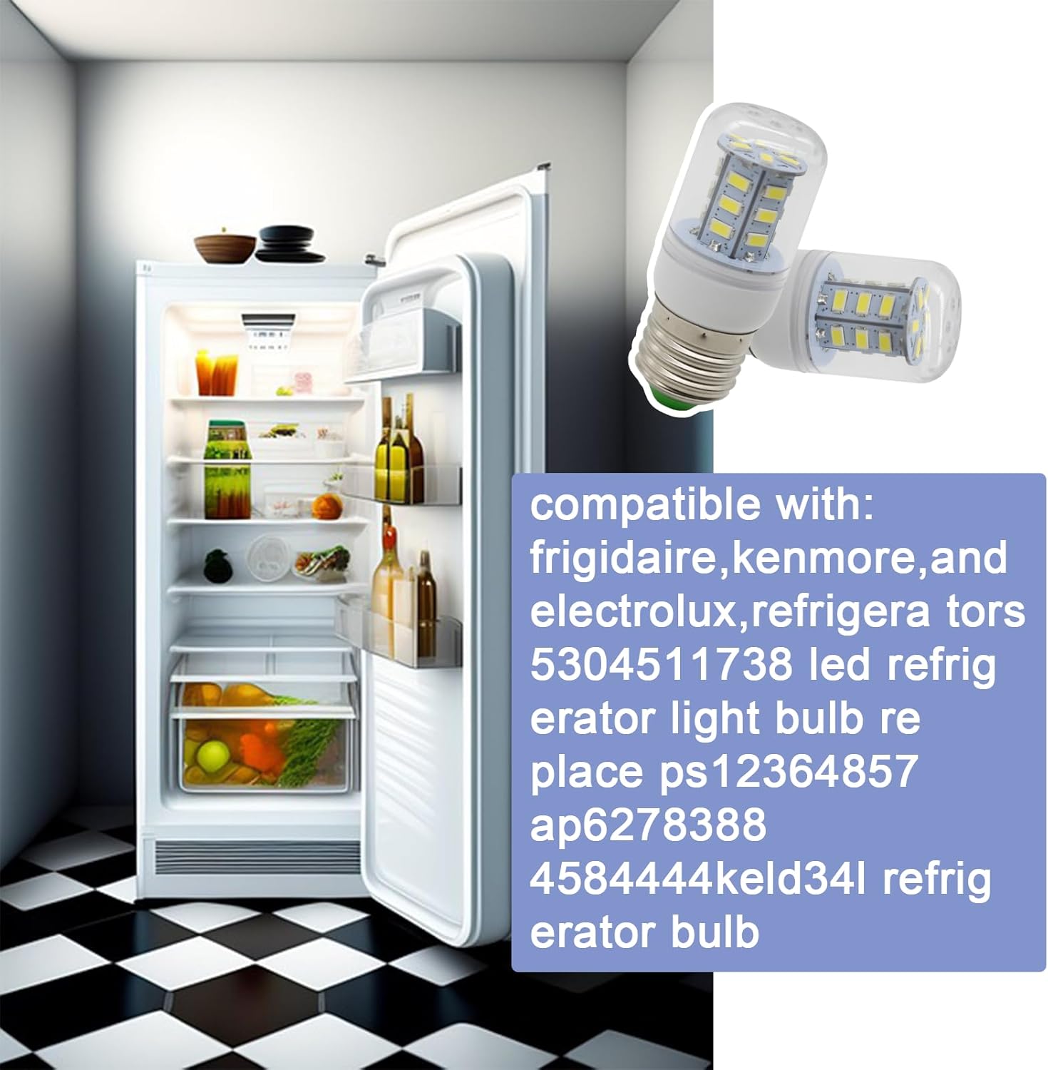 5304511738 LED Refrigerator Replace PS12364857 AP6278388 4584444 Fits Frigidaire Electrolux Kenmore Freezer White Bulb,3.5w E27 Base（1Pcs）
