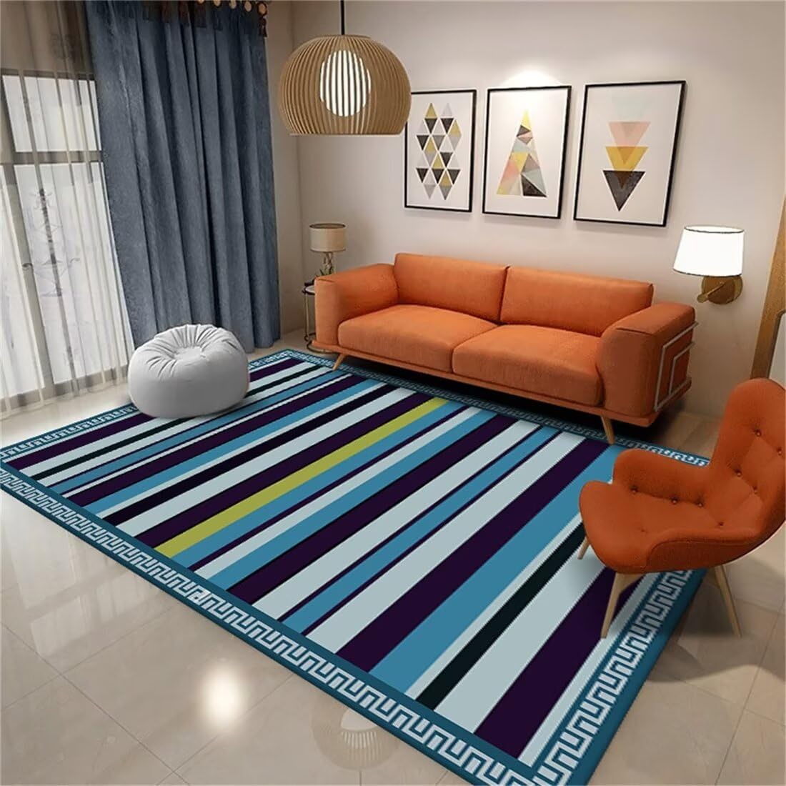 Tapis bleu style moderne rectangulaire 90X200CM résistant pour chambre des jeunes