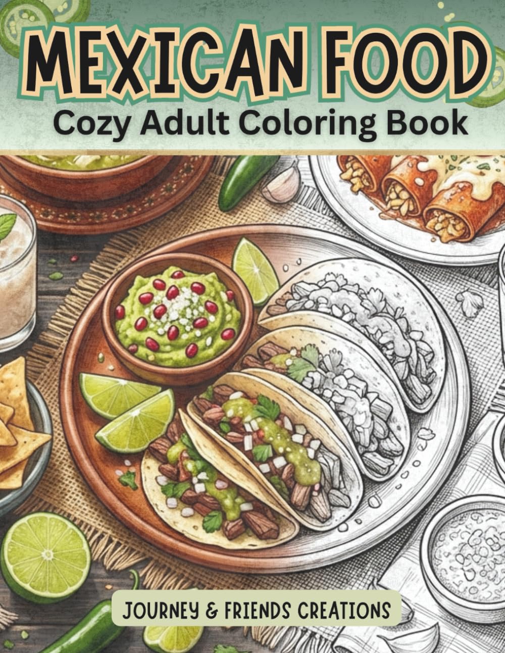 Mexican Food - Cozy Adult Coloring Book - 40 Illustrations with Full-Color Reference Pages: Food Themed Adult Coloring Book, Cooking and Baking Coloring Book