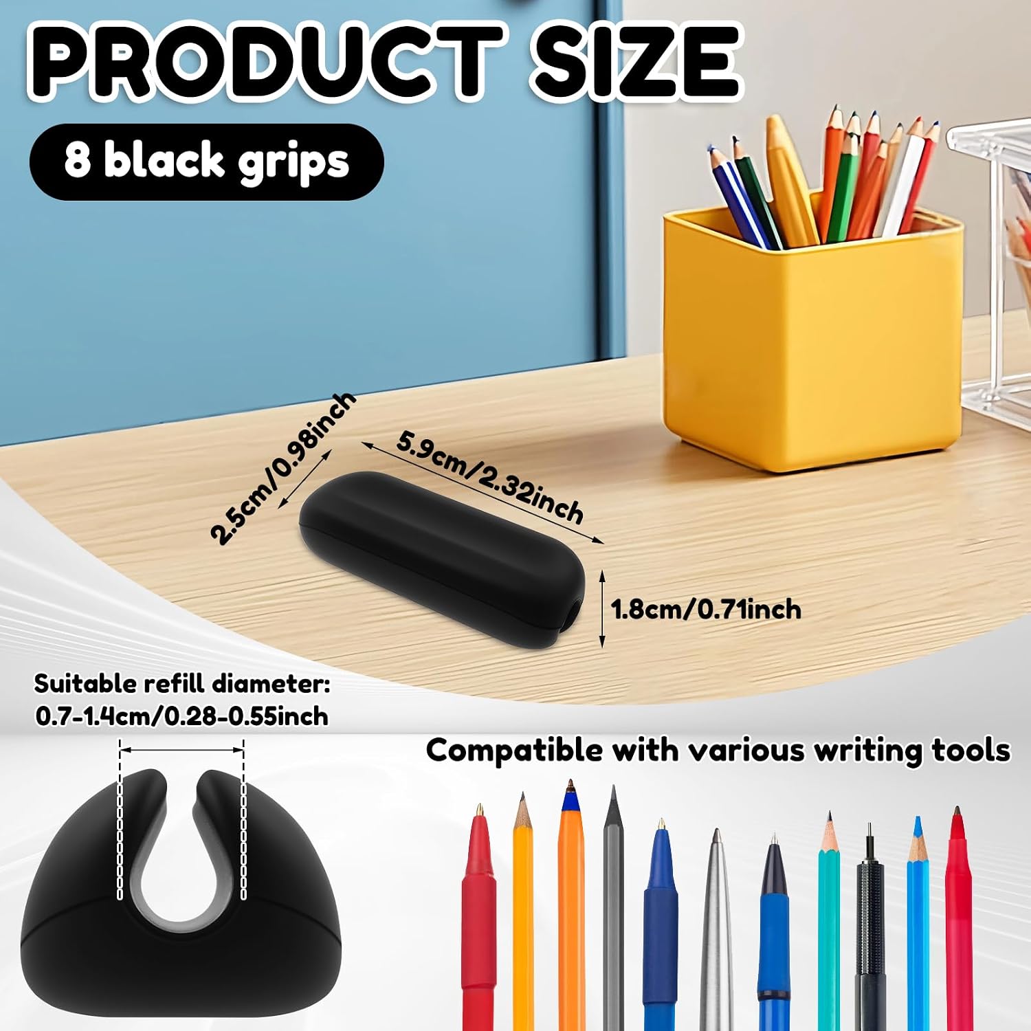 8 Packs Pencil Weight Soft Silicone Weighted Pen Grip Ergonomic Handwriting Aid for Children Adult Elderly or Special Needs(Black)