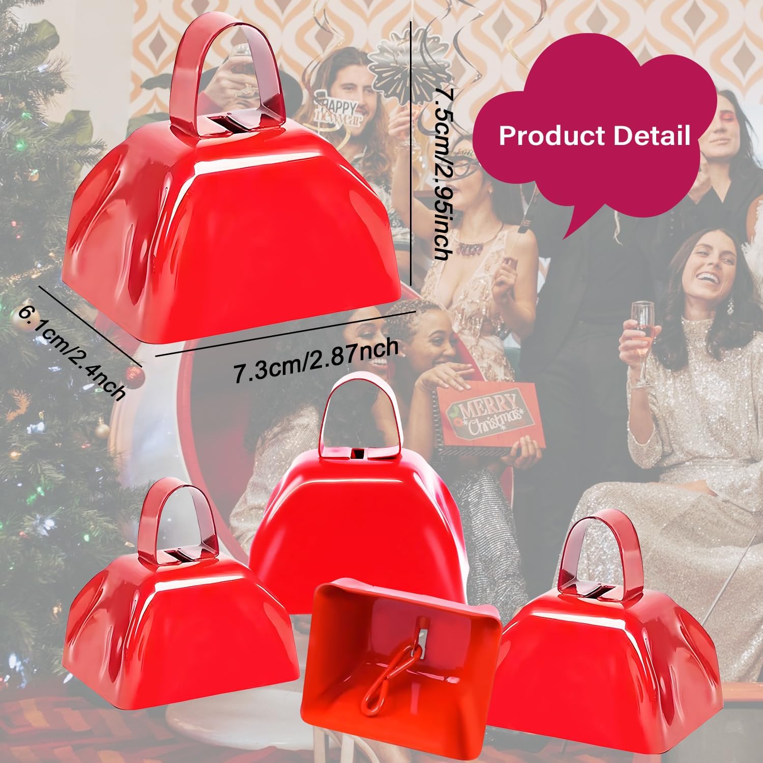 Metal Cow Bell Noise Maker - 3 Inch Pack of 4 - Small Loud Metal Cowbell Noisemaker with Handle - Great for Football Games, Sporting Events, Weddings, New Year's Eve, Birthday Parties image 5