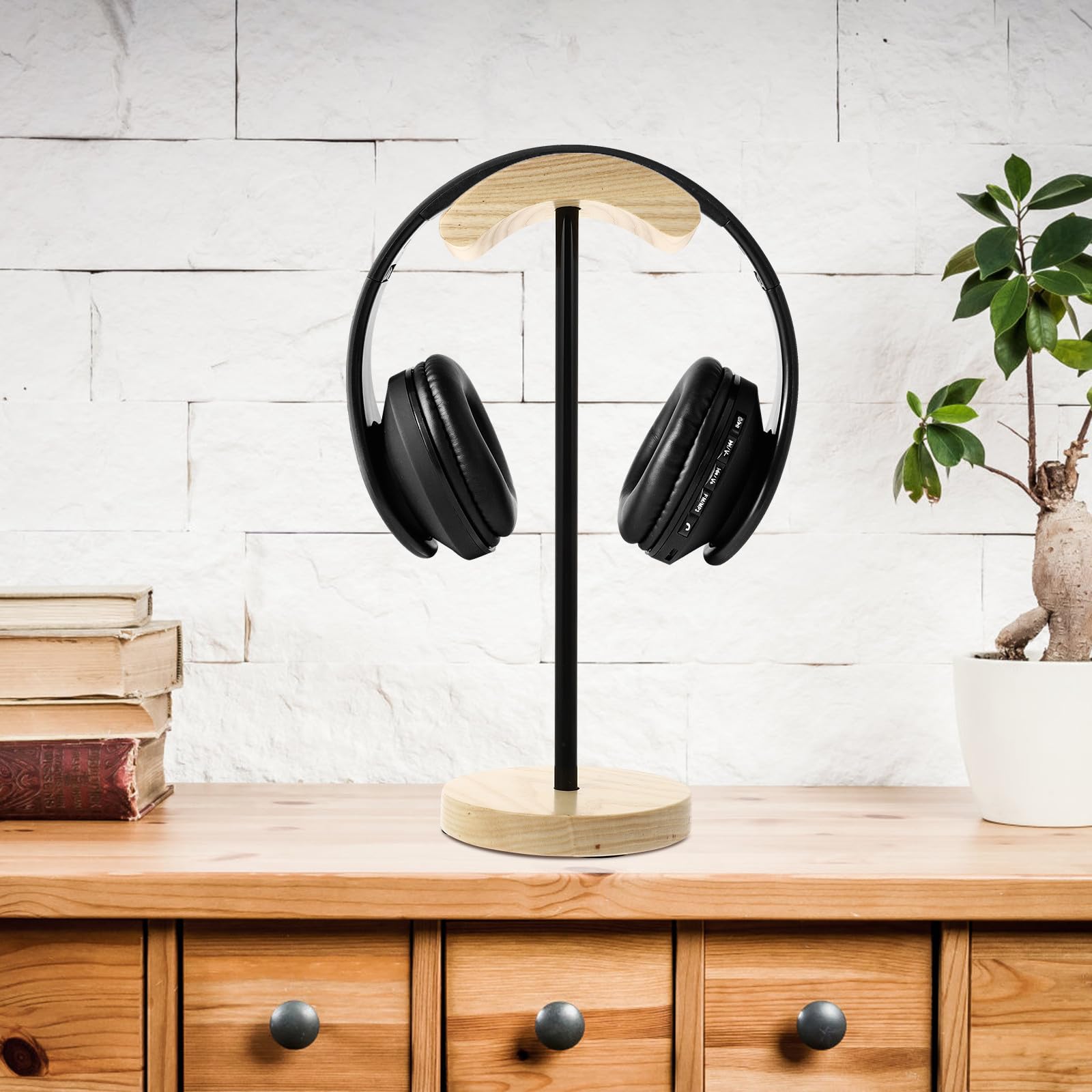 Supporto per Cuffie Base Stabile Antiscivolo da Scrivania in Metallo e Legno Display e Riordino per Casa e Negozio
