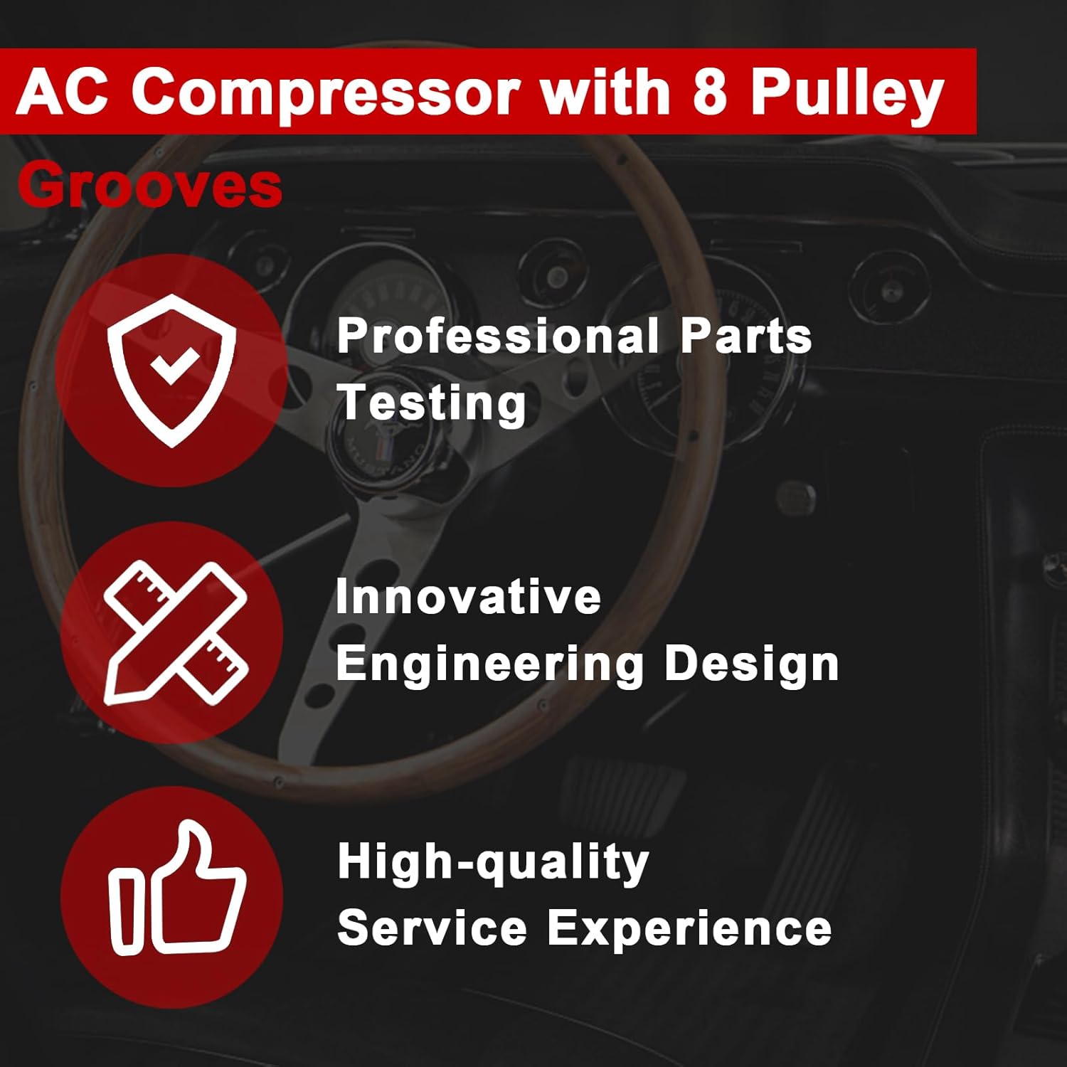 RE326205 A/C Compressor with 8 Pulley Grooves, Fit for John Deere 318E, 319E, 320E, 320G, 323E, 324E, 9410R, 9460R,7200R, 7210R, 7215R, 7230R, 7250R, 7260R, Air Conditioning Compressor Part# SE502745