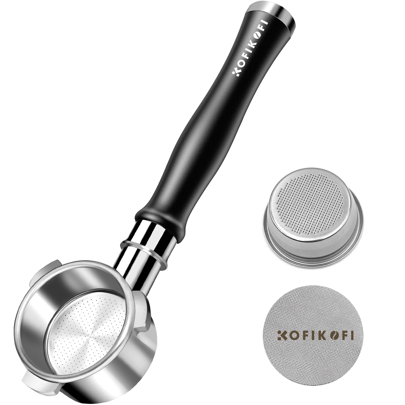 54mm Bottomless Portafilter, Bottomless Naked Portafilter Fits Breville Barista Express BES870/878/880 and 54mm Breville/Sage Espresso Machines, Puck Screen and Filter Basket Included - Black