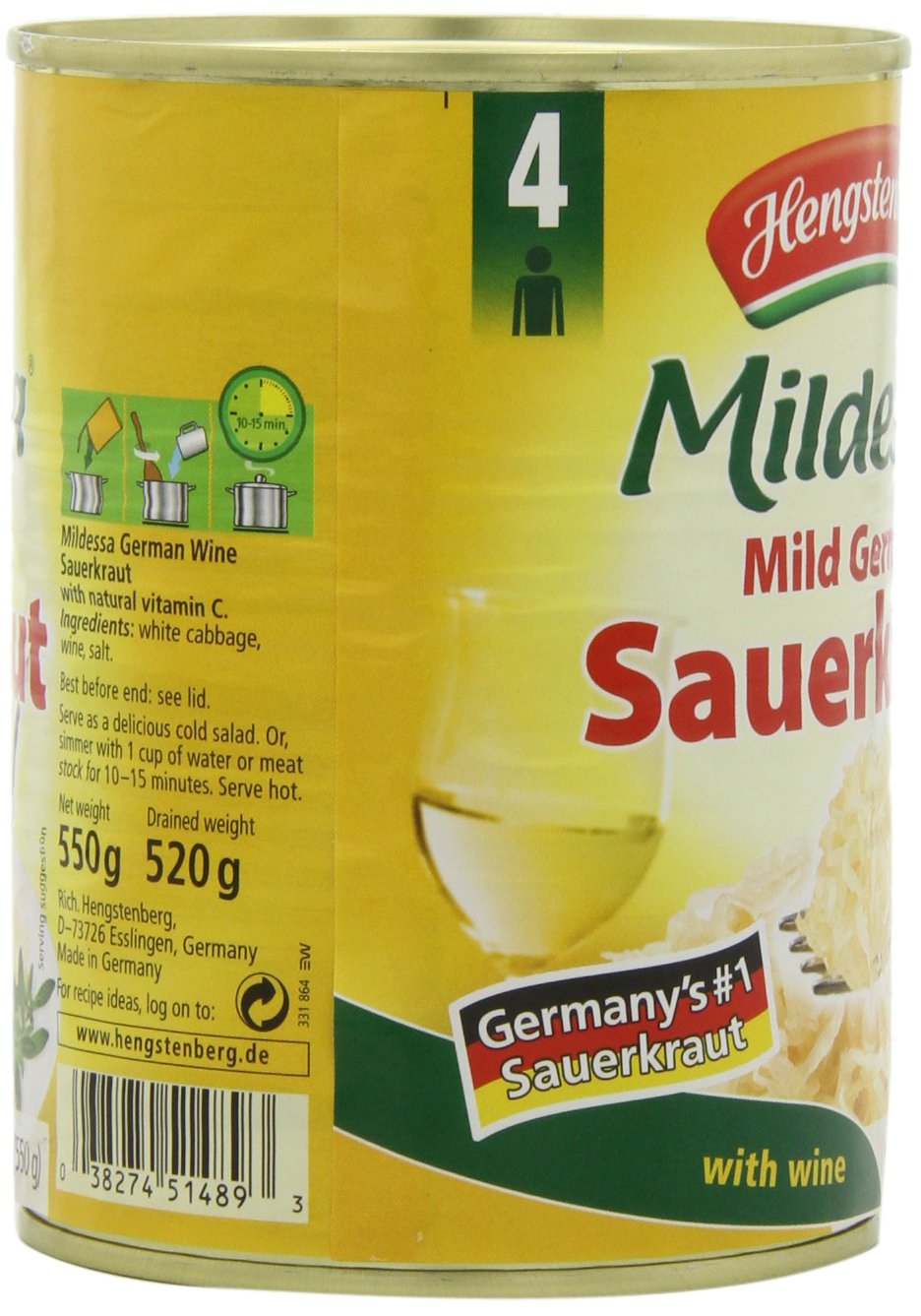 Hengstenberg Mildessa Weinsauerkraut 4 Portionen, 12er Pack (12 x 580 ml Dose)