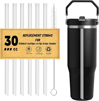 Replacement Straws Compatible with Stanley IceFlow Flip Straw Tumbler 30 oz, 6 Straws with 1 Cleaning BrushNot For Stanley Ice Flow 2.0 Flip Tumbler 30 oz