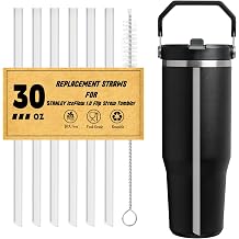 6PCS Replacement Straws Compatible with Stanley IceFlow Flip 30oz Stainless Steel Tumbler, Reusable, Clear, Food Grade & BPA-Free Drinking Straws with Cleaning Brush