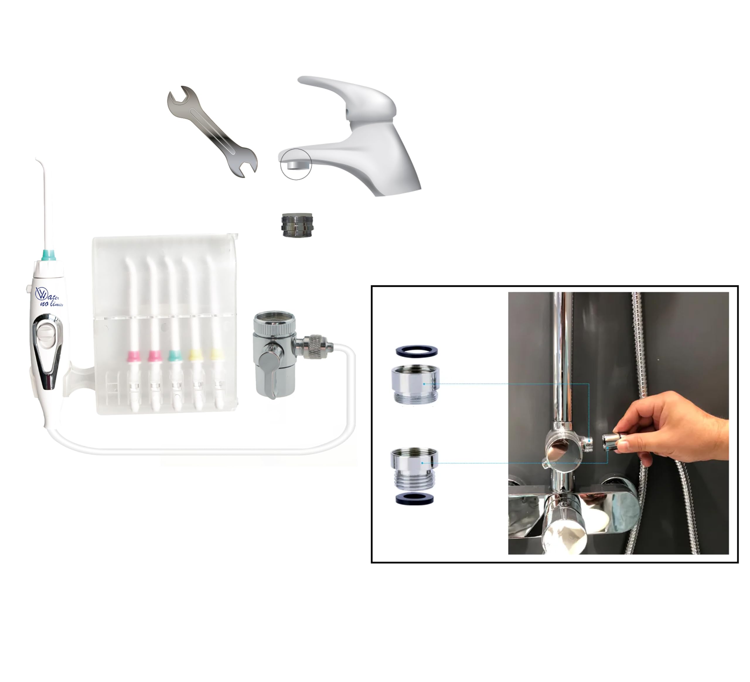 Professioneller Dentalreiniger ohne Batterien oder Strom | Munddusche, die den Wasserdruck für einen linearen und Unbegrenzten | Metallverbinder (St.+Dusche)