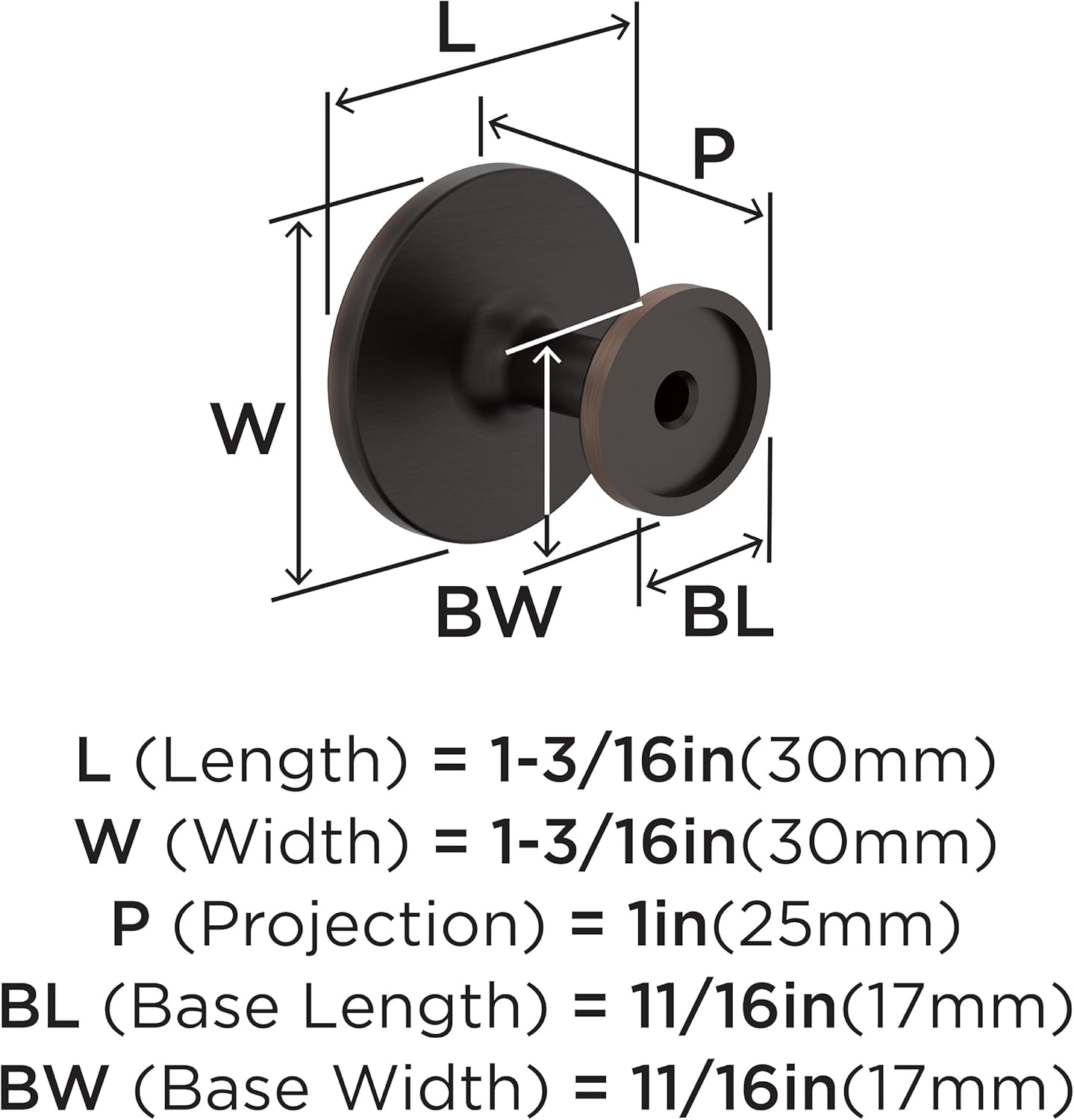 Amerock 10BX37025ORB | Oil Rubbed Bronze Cabinet Knob | 1-3/16 inch (30mm) Diameter | 30 Pack | Loop | Furniture Hardware