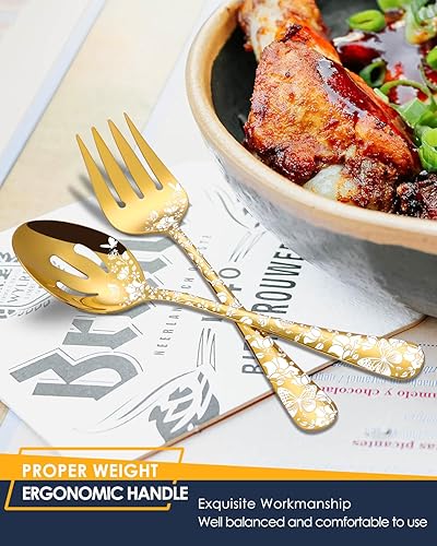 Miniatura 5 de Stapava Juego de cubiertos dorados de 53 piezas con utensilios para servir, cubiertos dorados de acero inoxidable, utensilios para comer con espejo