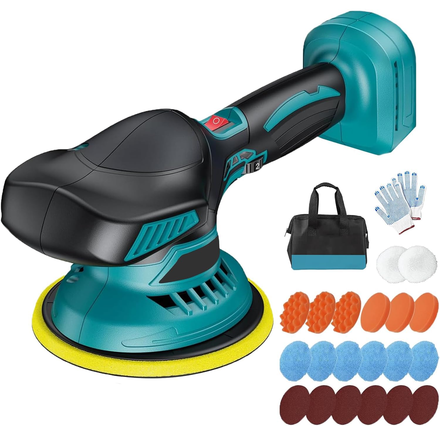 Pulidora de coche para Makita, pulidor orbital de 6 pulgadas con batería, pulidor inalámbrico de 5800 RPM con 6 velocidades variables para detalle/pulido/cera de automóviles, 22 piezas de accesorios