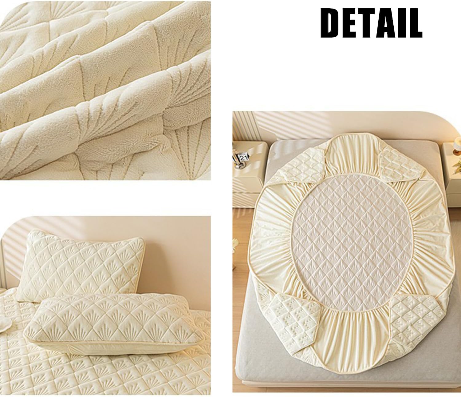 Queen Milk Velvet Mattress Cover Thicken Fitted Sheet Winter Mattress Protector Soft Comfort Bedspread Non-Slip Mattress Cover Deep Pocket 12In Mattress Bed Cover,White,Pillowcase*2