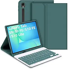 Capa com Teclado para Samsung Galaxy Tab S10 Lite/ S10 FE 10,9" 2025, Layout em Português Brasileiro Teclado com Capa para Galaxy Tab S10 FE/S9 FE 10,9 Polegadas/S9 11 Polegadas, Verde escuro