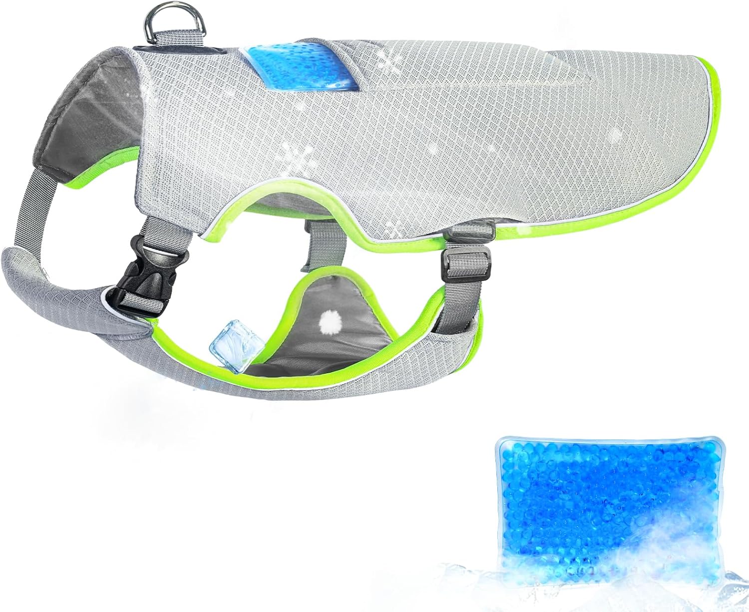 Mora Pets Dog Cooling Vest with Ice Packs, Reflective Adjustable Cooling Vest for Dogs with Leash Ring for Hot Weather Cooling Harness for Small Medium Dogs Geen(PDV-Gel-GS)