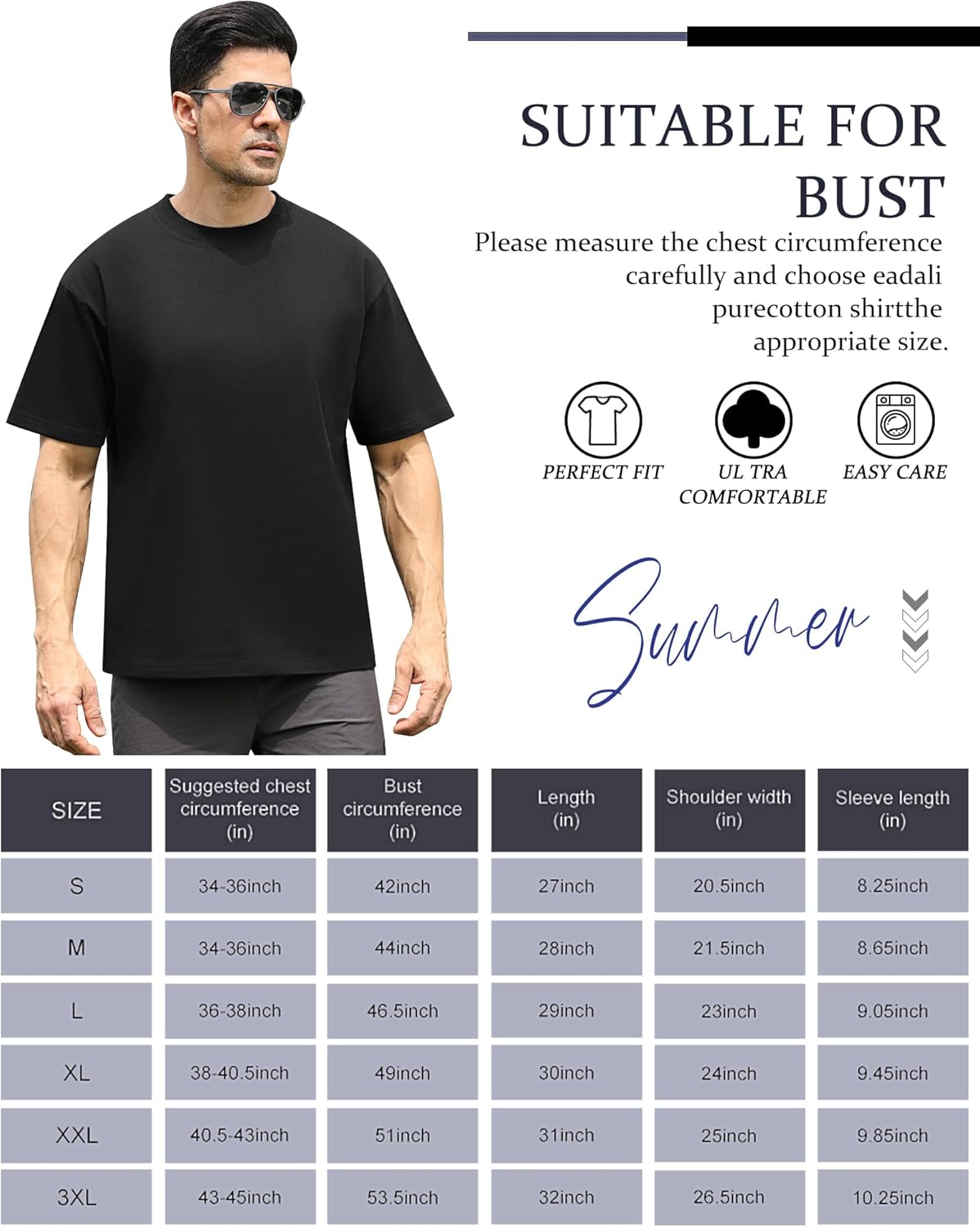 Eadali 3 Pcs Men’s Oversized T-Shirts Drop Shoulder Heavyweight 280g Cotton Loose Fit Short Sleeve Casual Tees for Men Women - Image 6