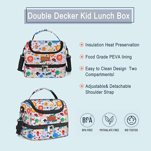 Miniatura 5 de Femuar Lonchera con aislamiento térmico para niños y niñas, con doble compartimento, bolsa pequeña para enfriar, escuela, viajes, regalo (cocodrilo)