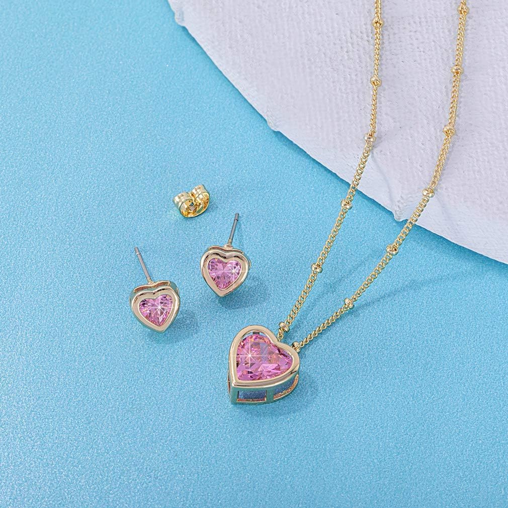 EVEVIC Austrian Crystal Heart Pendant Necklace Earrings for Women 14K Gold Plated Hypoallergenic Jewelry Set - Image 5