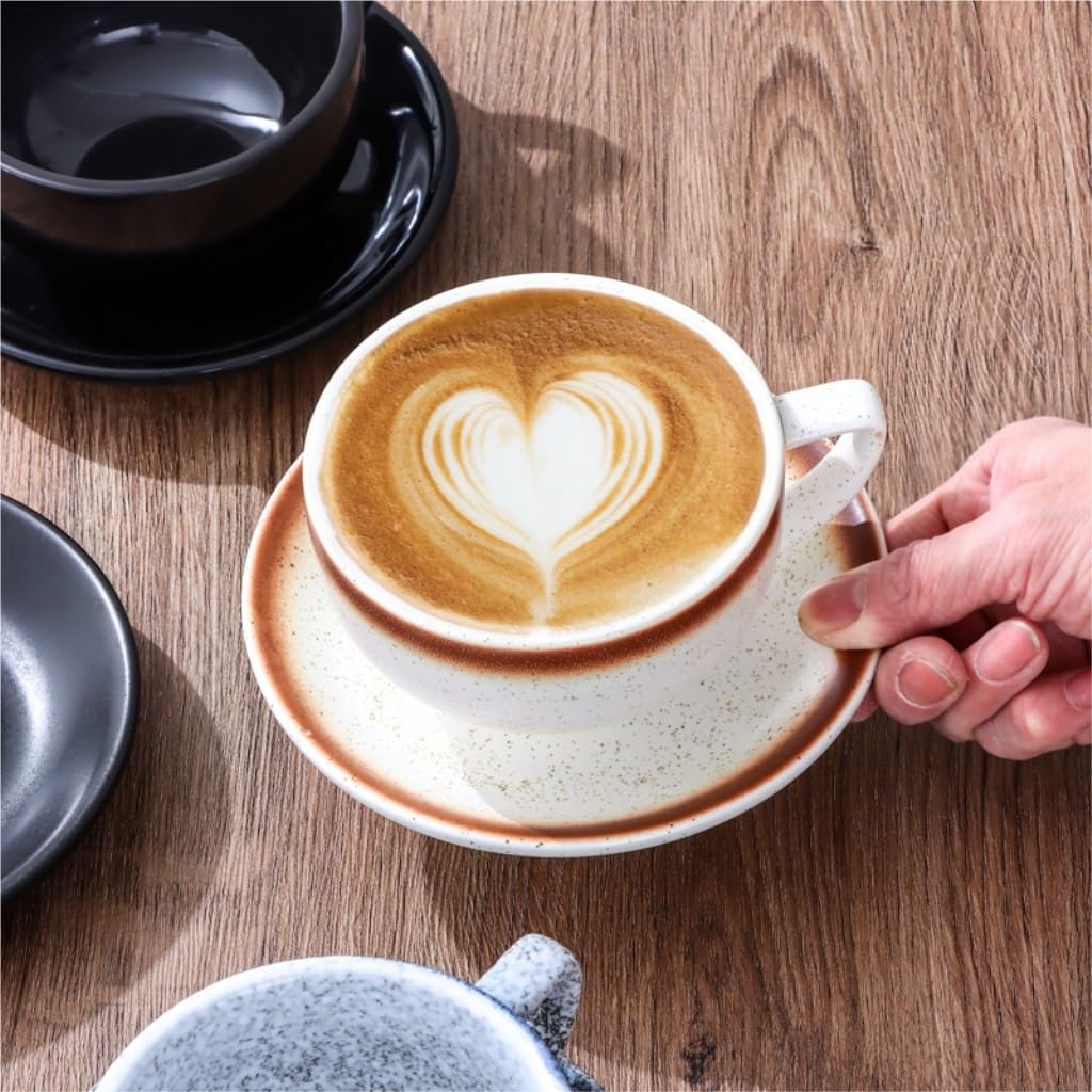 kubek ceramiczny, Kreatywny ceramiczny fantazyjny konkursowy duży otwór amerykański latte kubek tłoczony zestaw filiżanek do kawy i spodków(Blue)