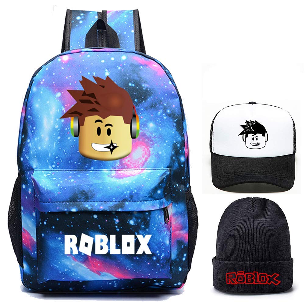Roblox Backpack with Hat Student School Bag Roblox Book Bag for Children Boys Girls