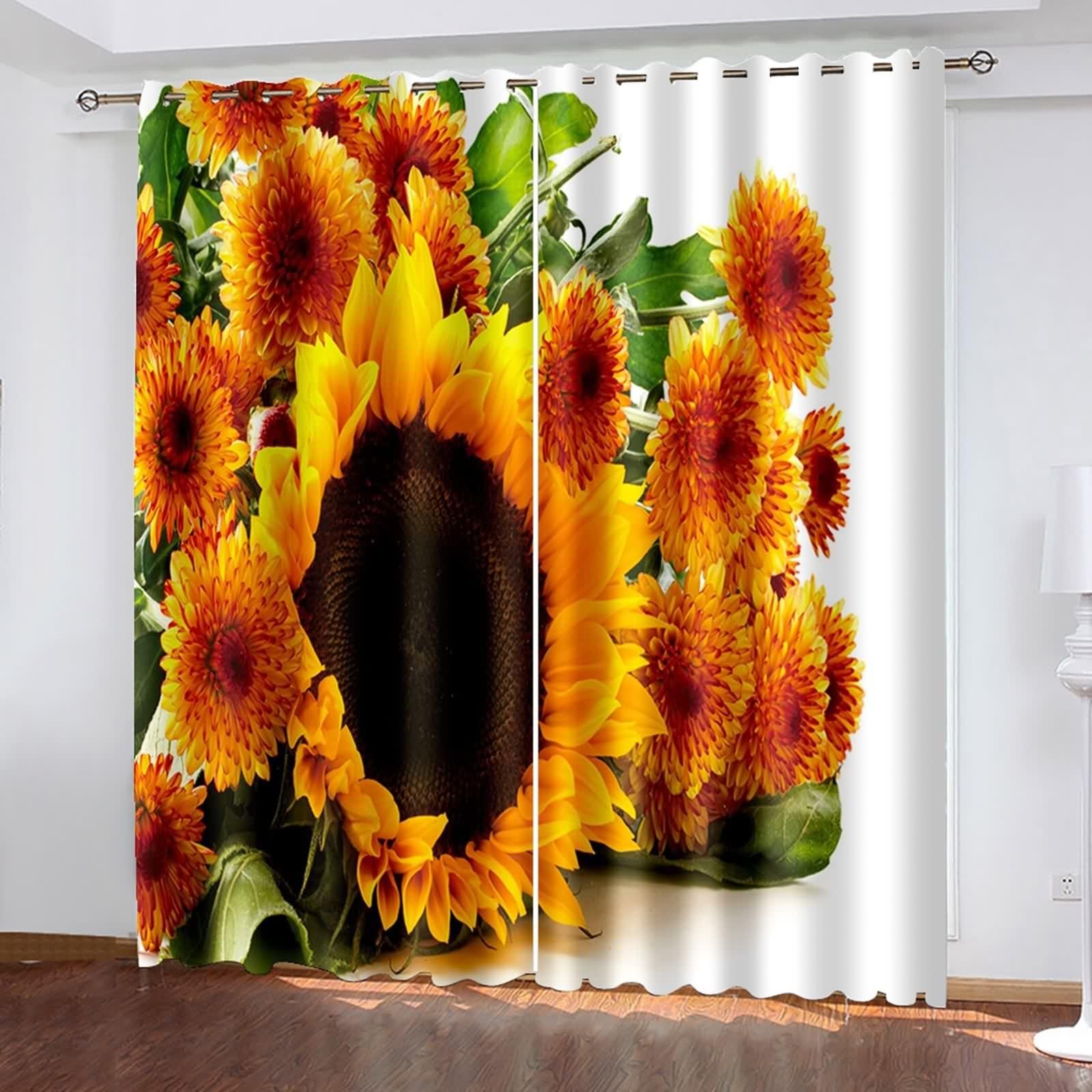 Rideaux de cuisine jaune vert tournesols en polyester 214x274cm