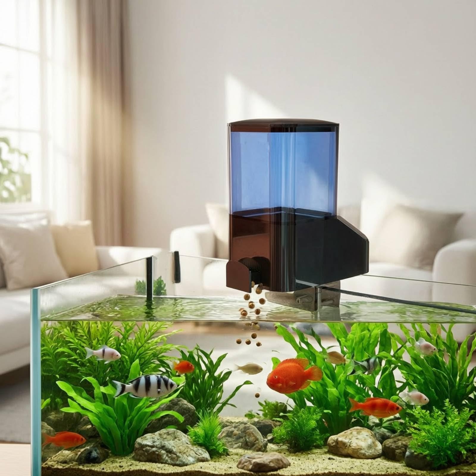 predolo Aquarium-Futterautomat automatisch Futterautomat mit Zeitschaltuhr einstellbar Fischfutterspender für Aquariumbesitzer, Fischbecken, Weiß, 1000ml