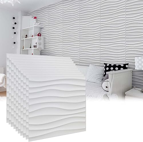HAILM PVC 3D Wavy Textured Wall Panel for Interior Décor, 3D Wallpaper for Residential and Commercial Living Room Lobby Bedroom Hotel Office, White,