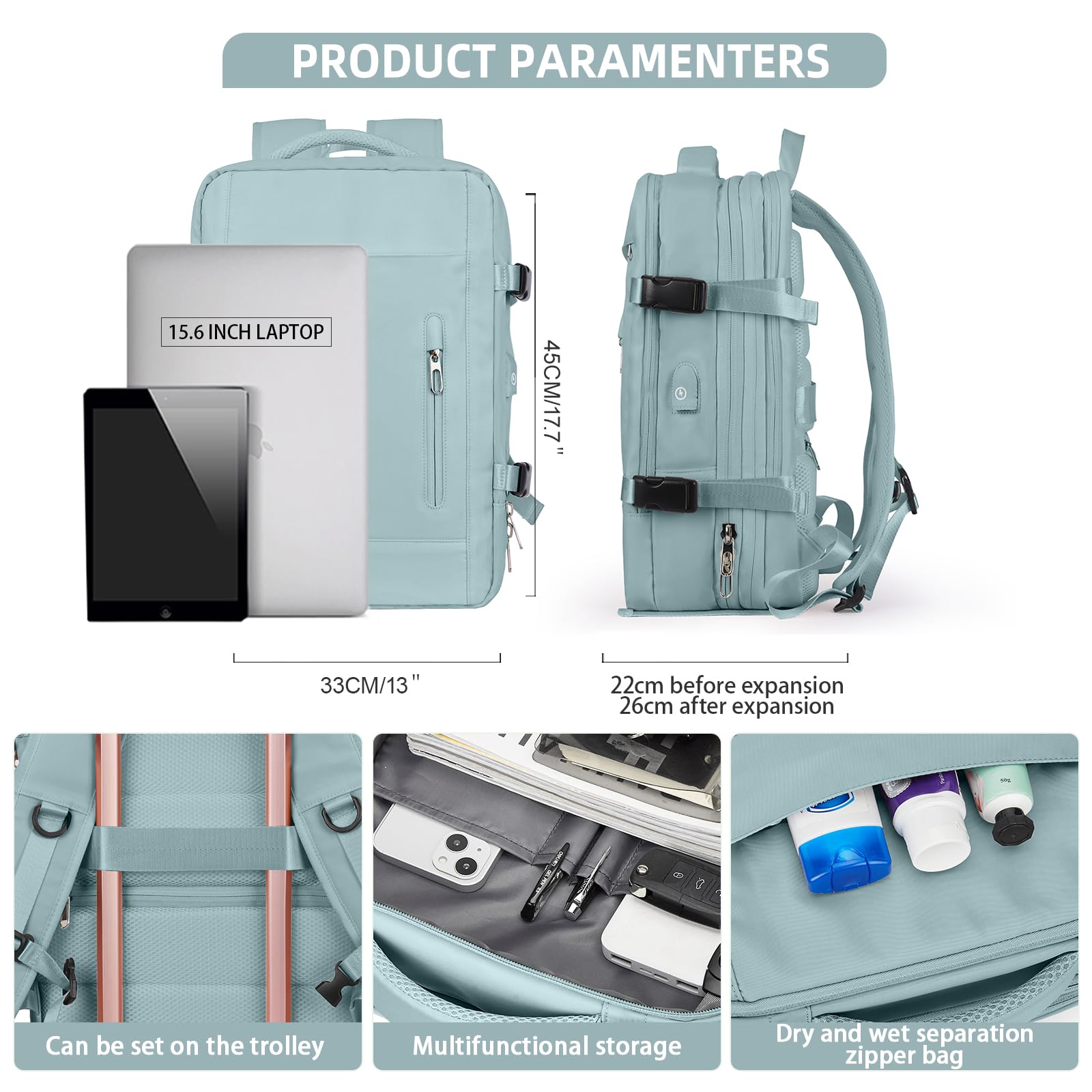 BJLFS Borse da Cabina per Ryanair 40×20×25 Bagaglio a Mano Easyjet 45×36×20 Borsa Zaino da Viaggio, Zaino da trekking,Zaino Casual per laptop da 14 pollici per scuola