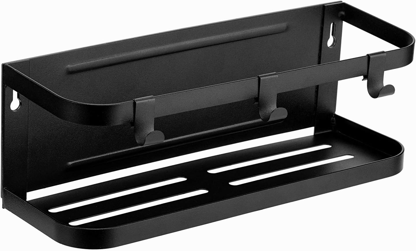 X-Chef Magnetic Spice Rack for Refrigerator, Single Tier Magnetic Shelf with 3 Removable Hooks, Black