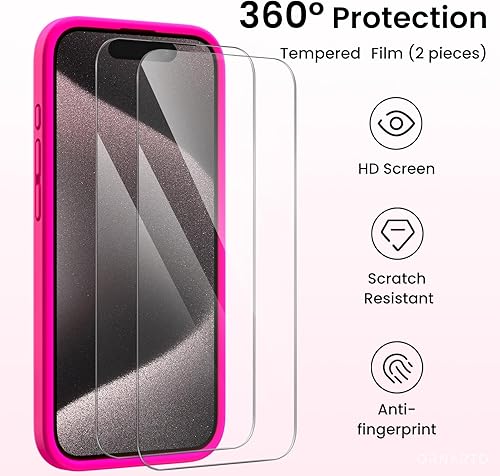 Miniatura 5 de ORNARTO Funda diseñada para iPhone 15 Pro Max con 2 protectores de pantalla, funda de goma de gel de silicona líquida protección mejorada de la