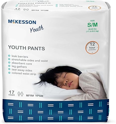 McKesson Pantalones de entrenamiento juveniles, 17 unidades, pañales desechables para la noche, pequeñosmedianos, 38-65 libras, absorbentes de