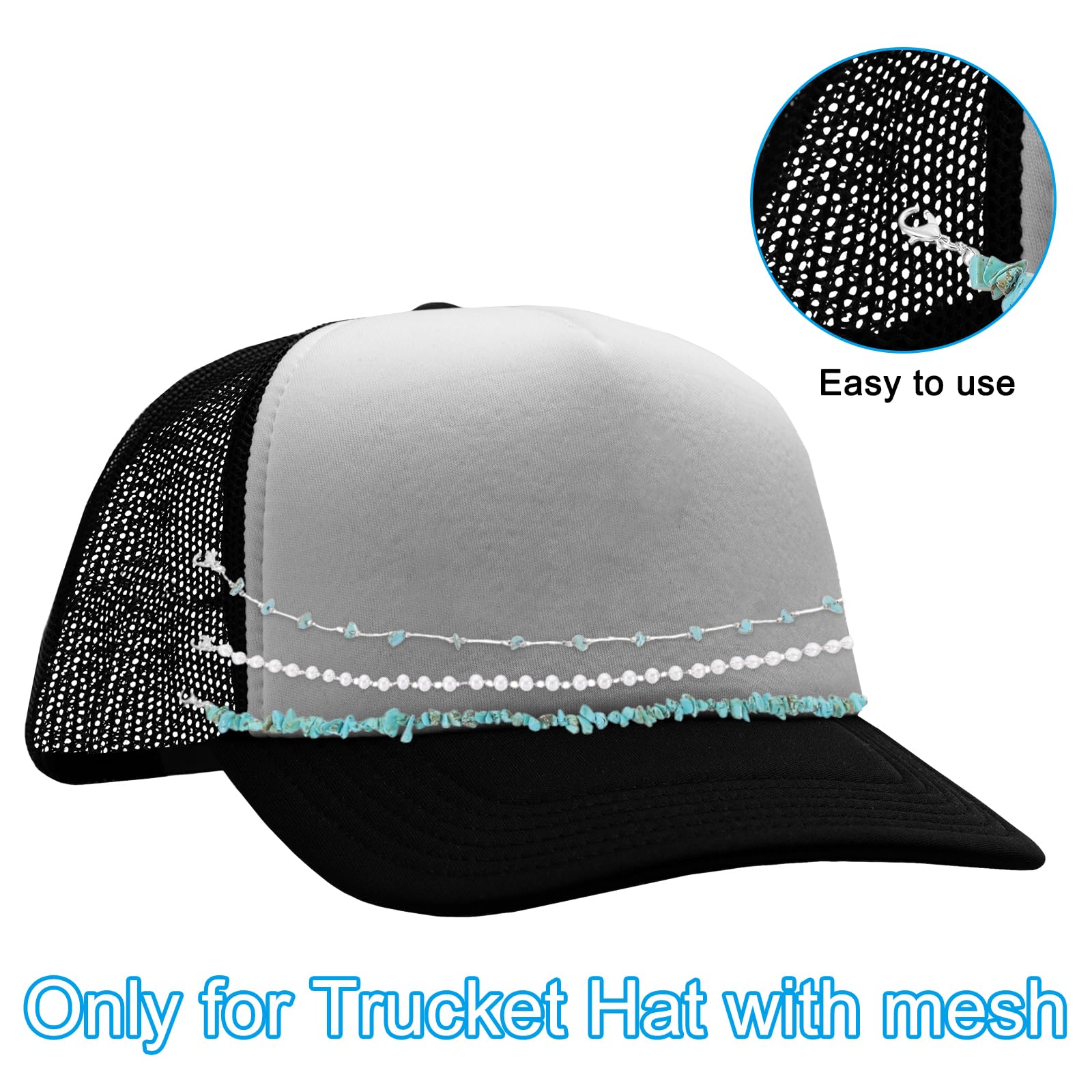 PATIKIL Trucket Hat Chains, 3 Pack Bill Decoration Trucket Hat Charm DIY Metal Chains for Mesh Baseball Cap Accessories Blue White - Image 3