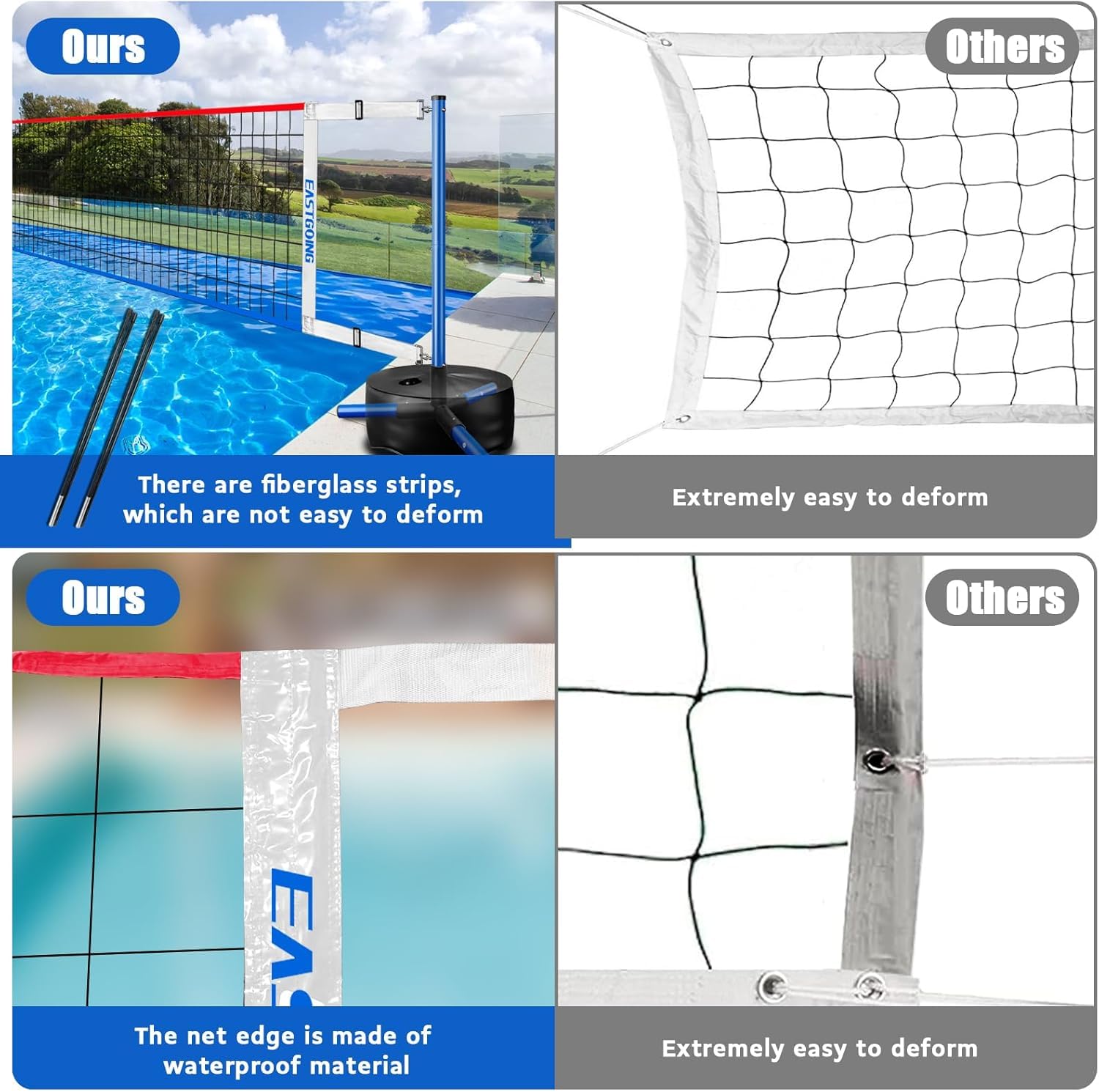 HoldOneLight tragbares Pool-Volleyball-Netzsystem längenverstellbar (4,5–7,6 m) mit stabilem Sockel und 2 Wasser-Volleyballbällen Für den Einsatz im Innen- und Außenbereich sowie