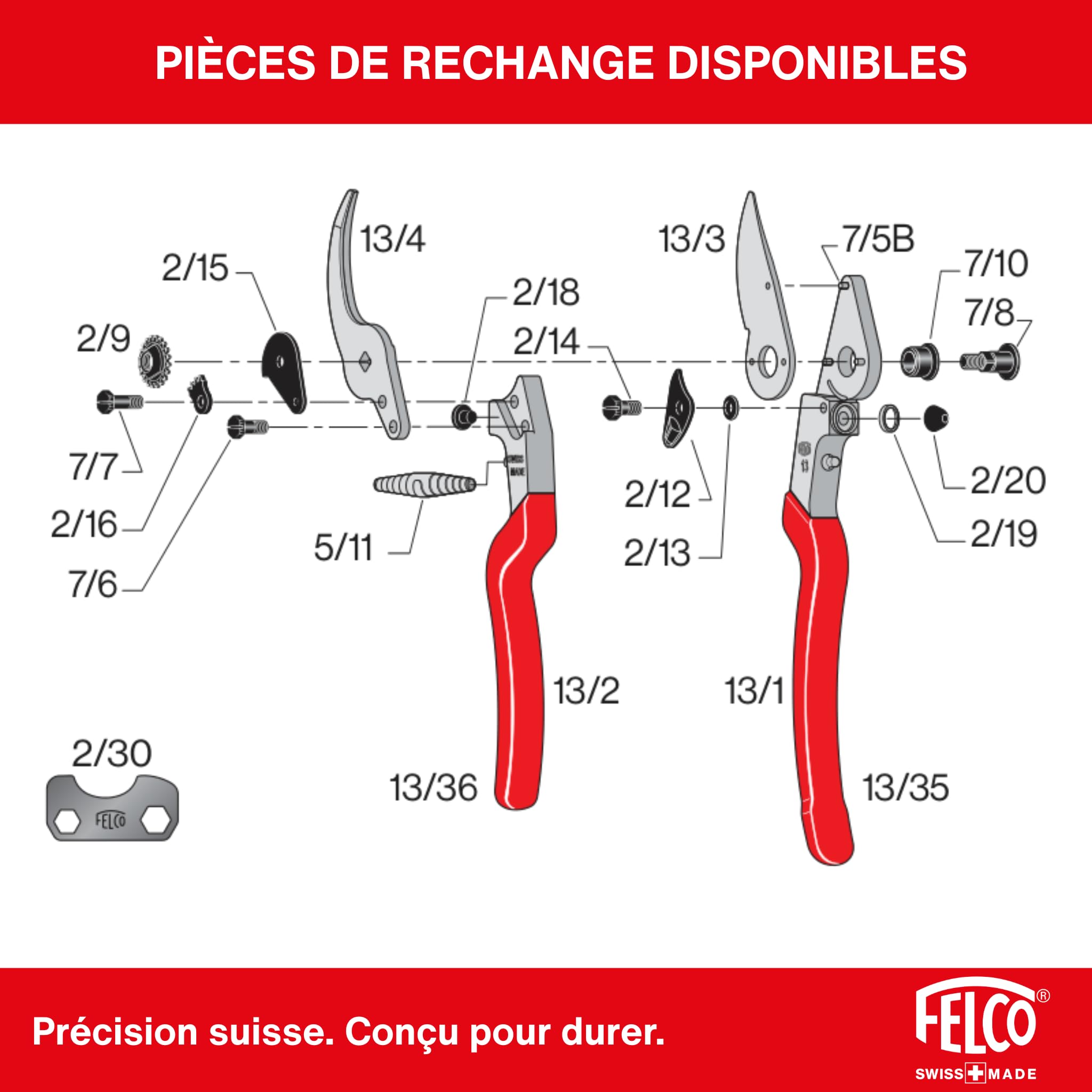 FELCO 13 sécateur droitier grandes mains à prise deux mains, coupe 30 mm