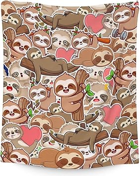 Mercuryelf Sloth Throw Blanket - Soft, Fuzzy & Warm - 50x60 Inches Flannel Blankets for Living Room, Sofa - Brown Novelty Throws Gift for Teens