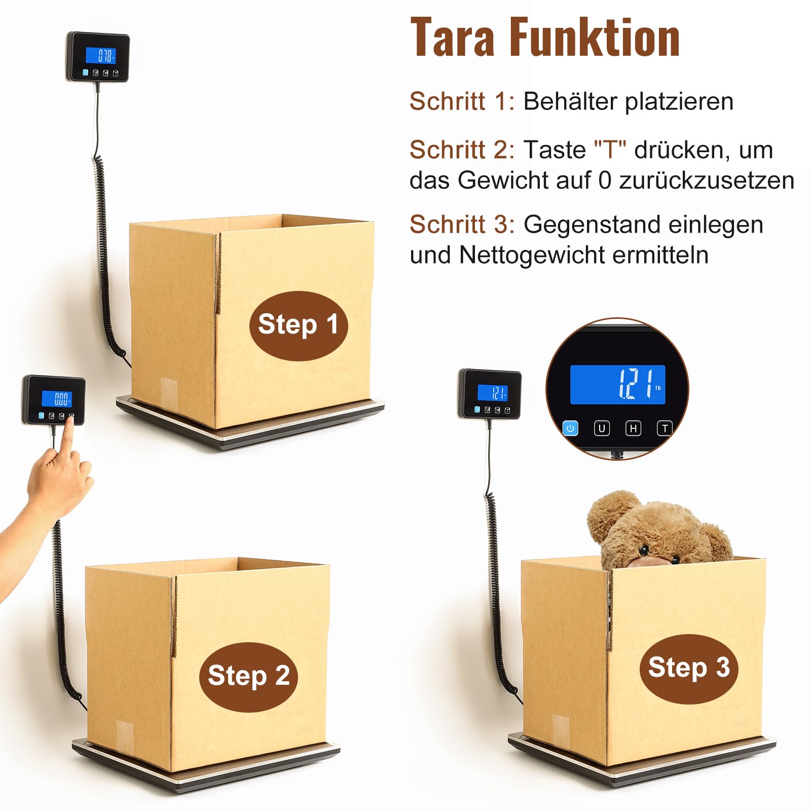Miseyo Paketwaage, 300kg/20g, Hochpräzise Plattformwaage aus Edelstahl, Postwaage mit LCD/Halte/Tara Funktion für Pakete, Gepäck, Lagerhaus,Unternehmen, Inklusive Batterien&Typ-C