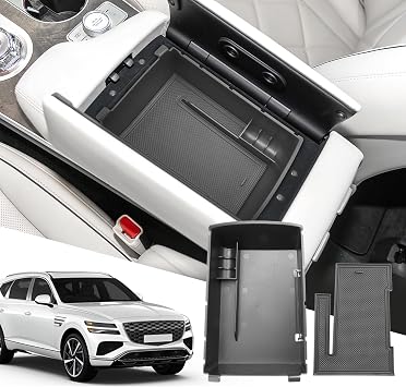 SXCY for 2025 2026 2027 Genesis GV80 Center Console Organizer for Genesis GV80 Accessories 2025 2026 2027 GV80 Front Console Tray 2025 2026 2027 GV80 Armrest Console OrganizerBlack Mats
