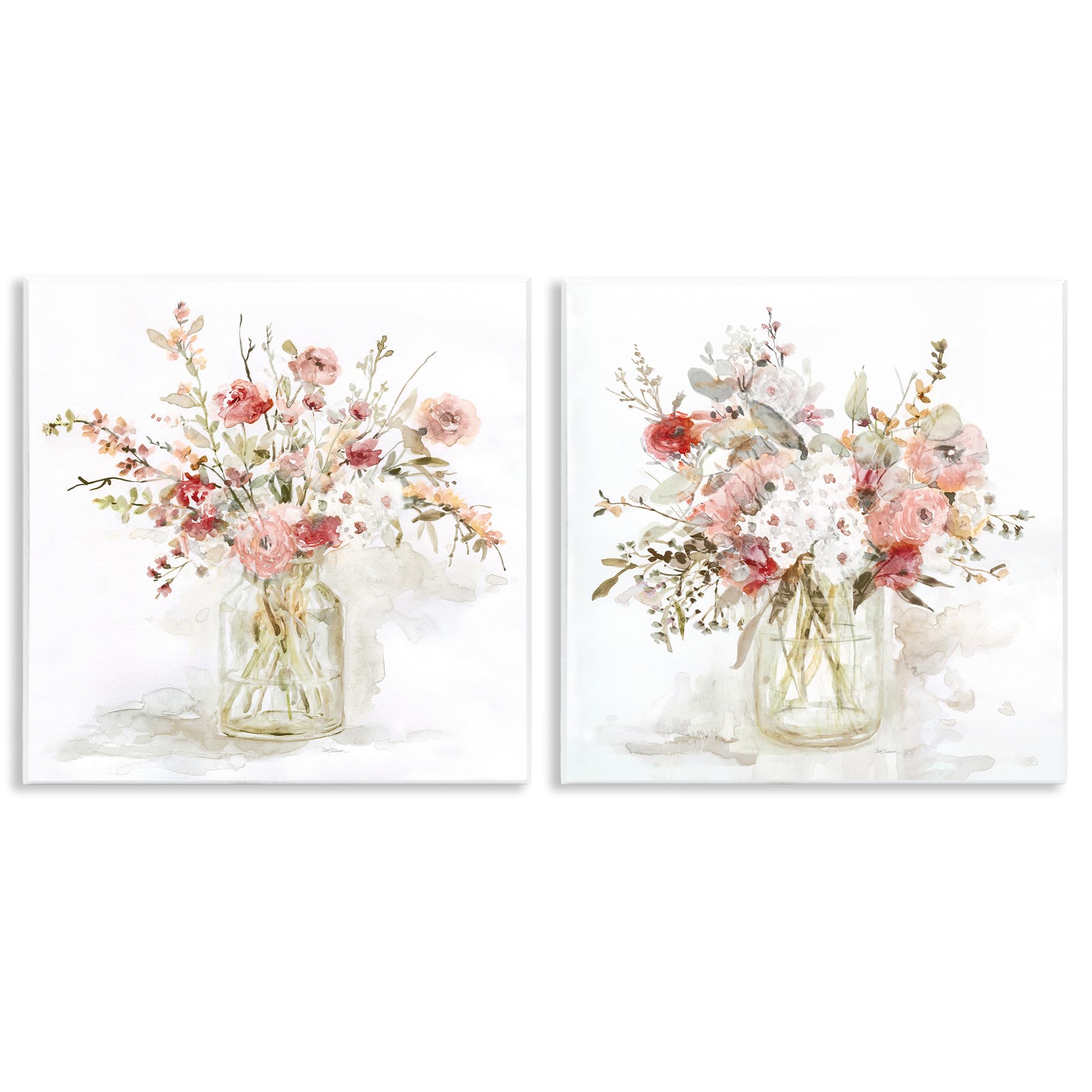 Stupell Industries Unframed 'Delicate Watercolor Bouquets In Glass', 2Pc Wall Plaque Art Set, 12 X 12 Inches, Easy To Hang And Sturdy, Made In Usa, By Carol Robinson
