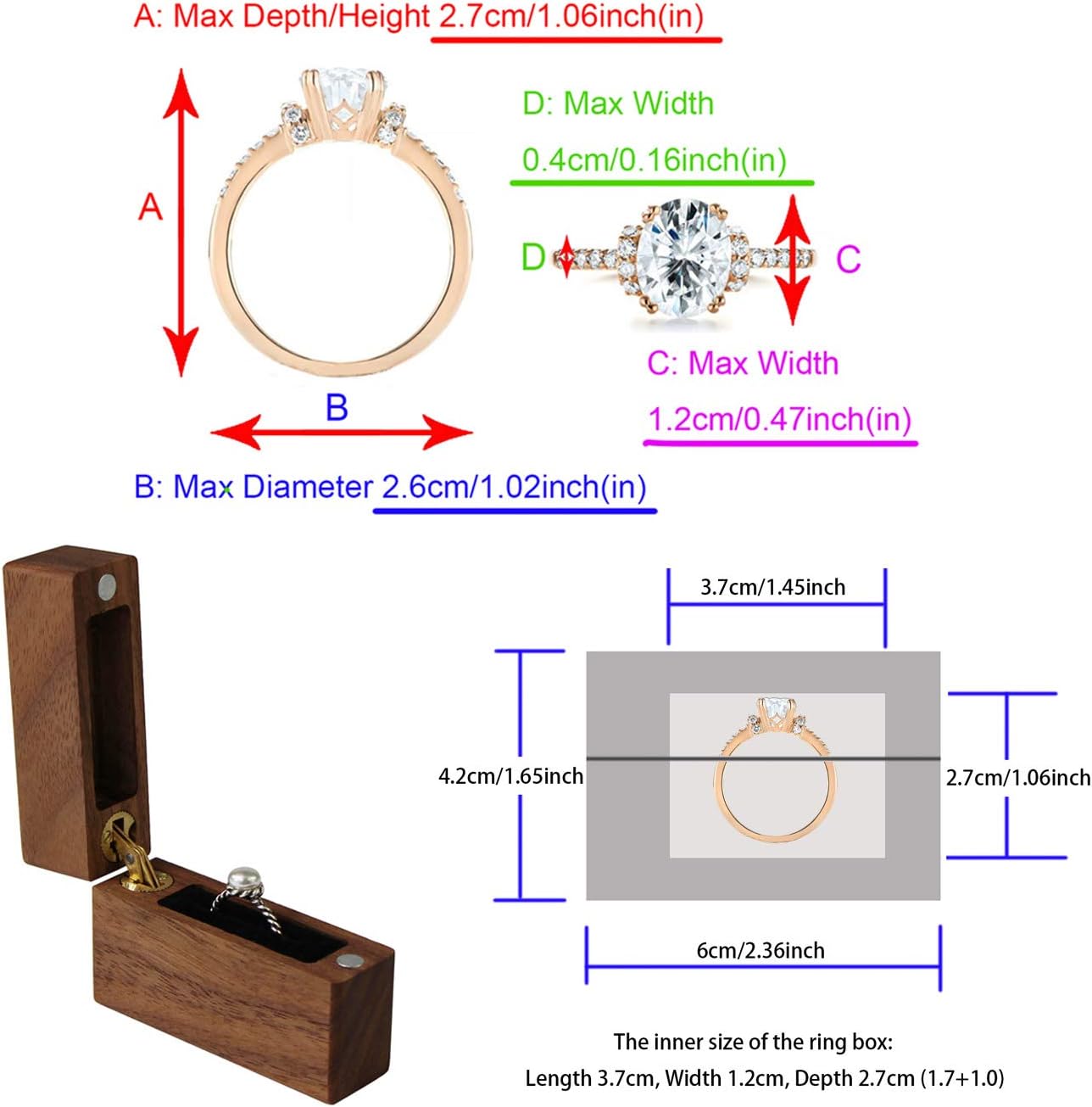 UOOOM Wood Ring Box Portable Jewelry Box, Walnut Slim Ring Case for Proposal, Engagement, Wedding, Anniversary, Valentine's Day (U01-THX) - Image 5