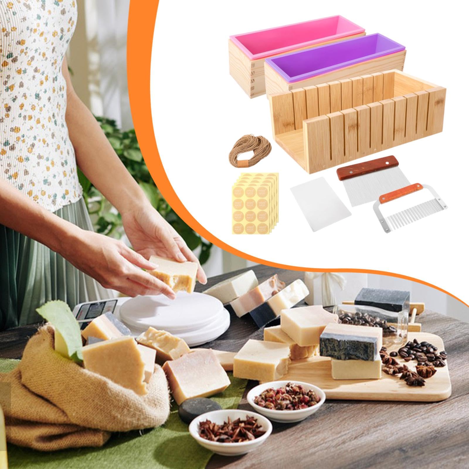 Seifenherstellung Set Gießform Holzkiste Schneidewerkzeug Verpackung DIY Bastelbedarf aus Robusten Materialien für Erwachsene Kinder DIY