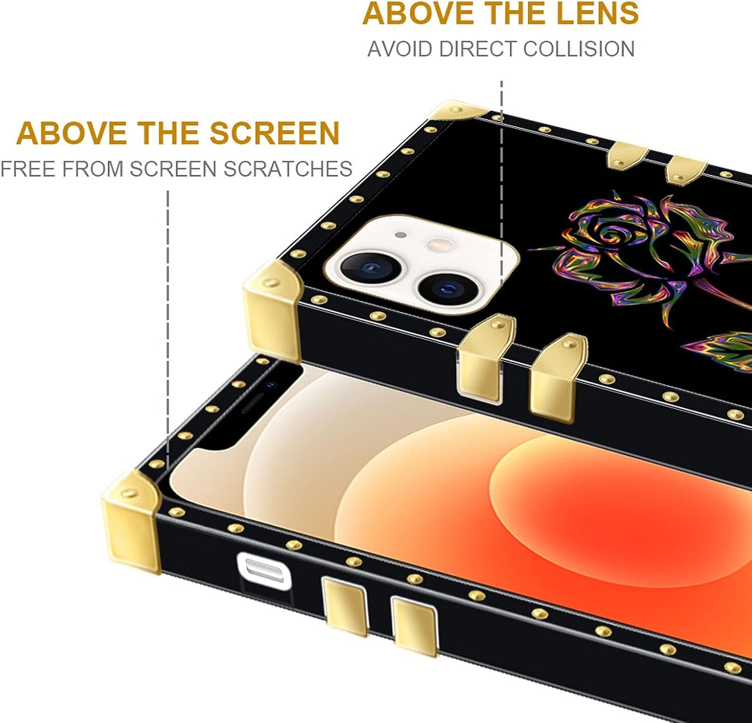 iPhone 11 Case , Colorful gold rose iPhone 11 Case for Girls and Women,Square Luxury Elegant Soft TPU Shockproof Protective Metal Decoration Corner Back Cover Case iPhone 11 Case 6.1 Inch