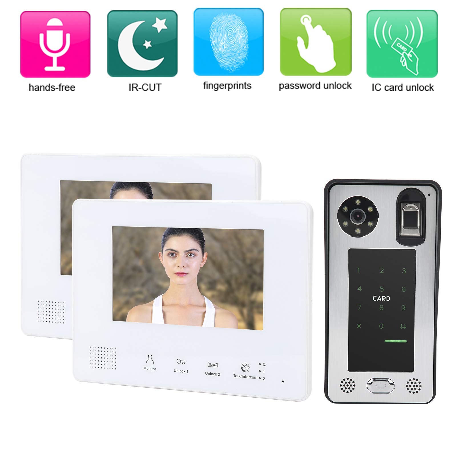 Kit videocitofono Sistema a 2 Fili Videocitofono Monitor da 7 Pollici Kit videocitofono, sblocchi Multipli, Sistema di telecamere di Sicurezza con citofono per Visione Notturna