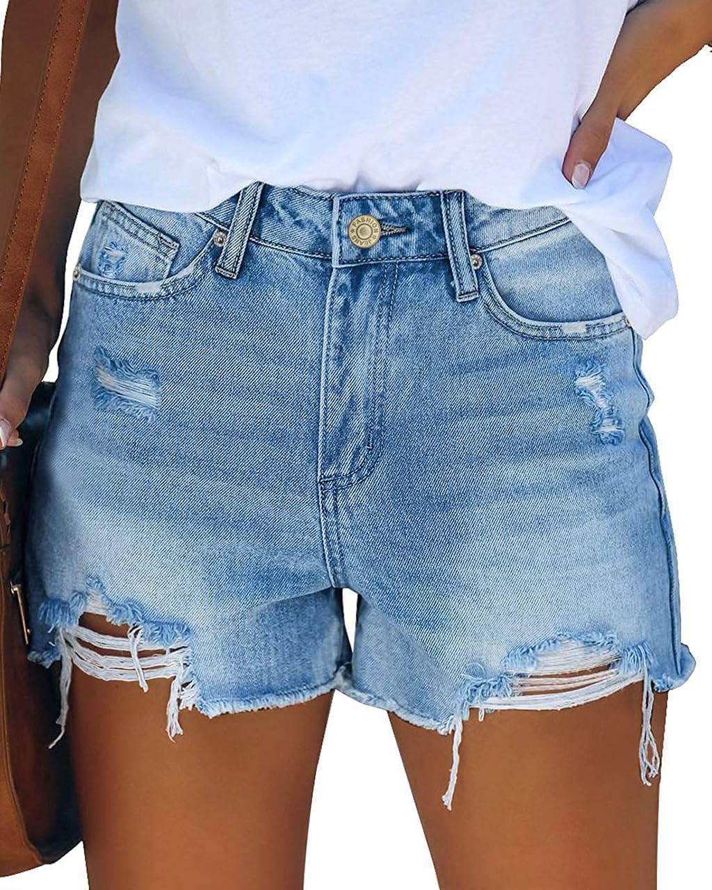 MIFOCAL Womens Mid Rise Casual Cutoff Denim Shorts Distressed Stretchy Ripped Jean Shorts - Image 3