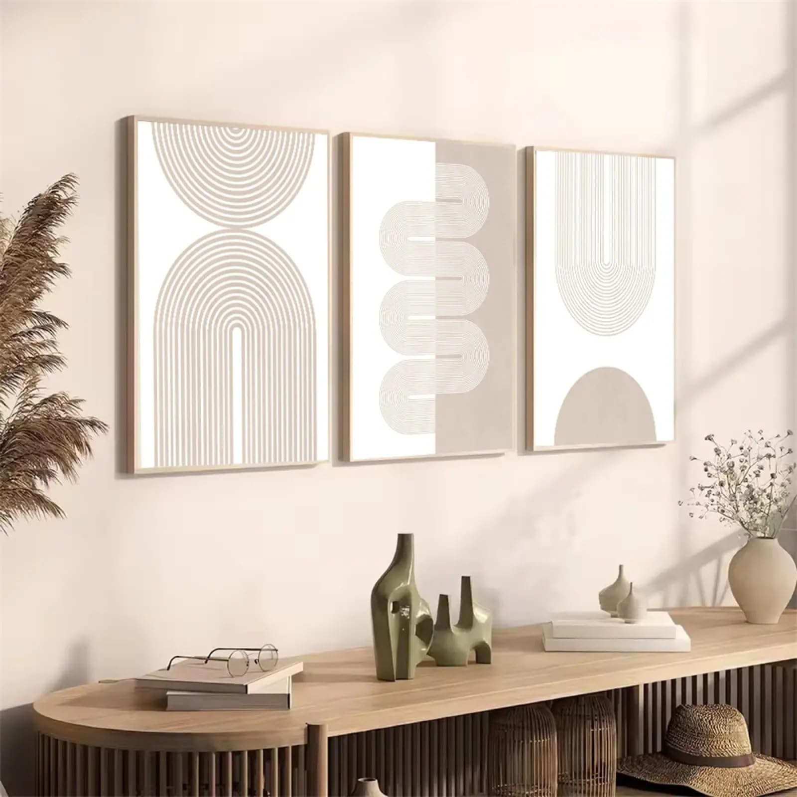 Toile abstraite beige de qualité supérieure 50x70 cm encadrée - 8