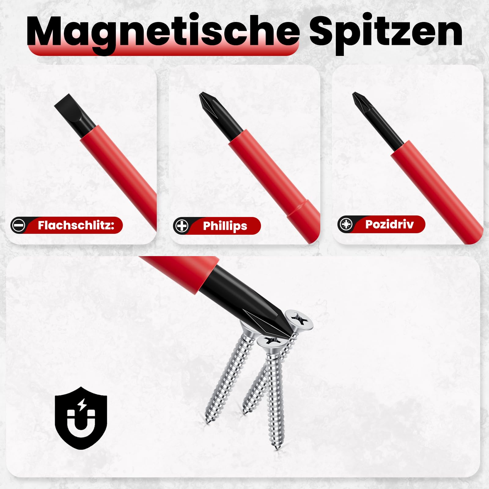 WALTER STAHL - Set di cacciaviti magnetici isolati, 11 pezzi | In acciaio Cr-V, 5 fessure, 5 Phillips, 1 Pozidriv per elettricisti e riparazioni domestiche